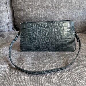Other Stories Croc-Embossed Baguette Leather Shoulder Bag in Dark Green